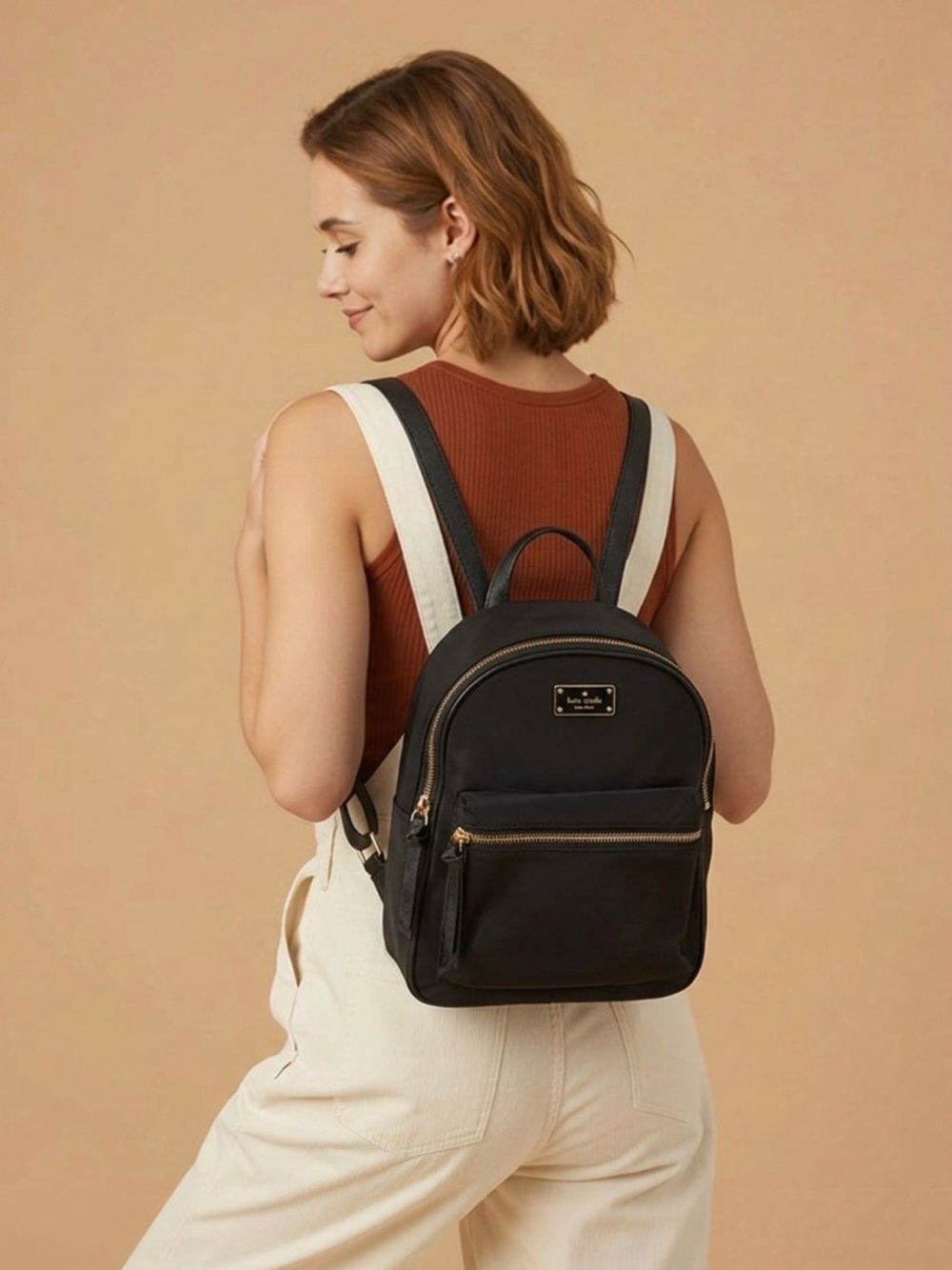 kate spade Black Mini Nylon Backpack with Gold Hardware EUC